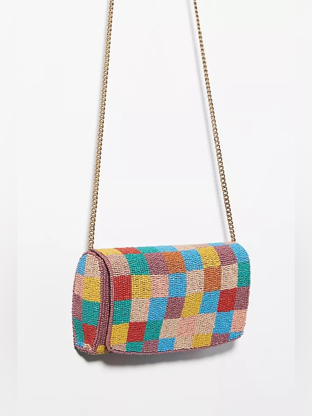 NWT new Anthropologie Cleo beaded clutch bag purse multicolor plaid check